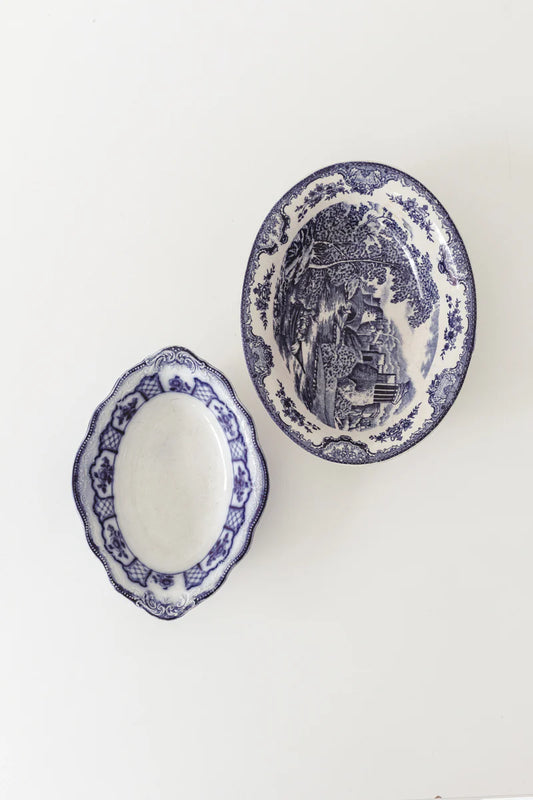 Vintage Blue + White Serving Dish