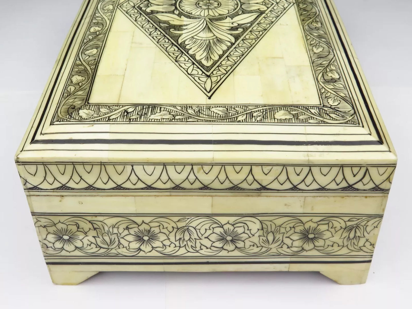 Antique Sandalwood Box REDUCED Very Expansive White Material c1860 19th C' (20)