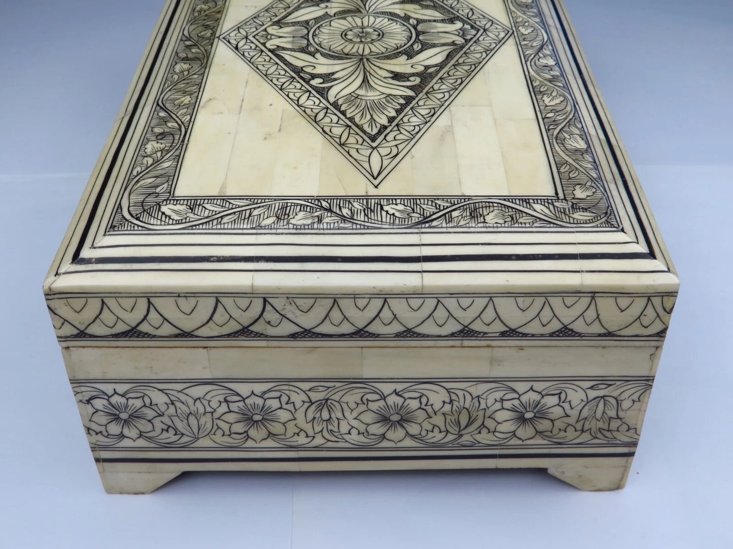 Antique Sandalwood Box REDUCED Very Expansive White Material c1860 19th C' (20)
