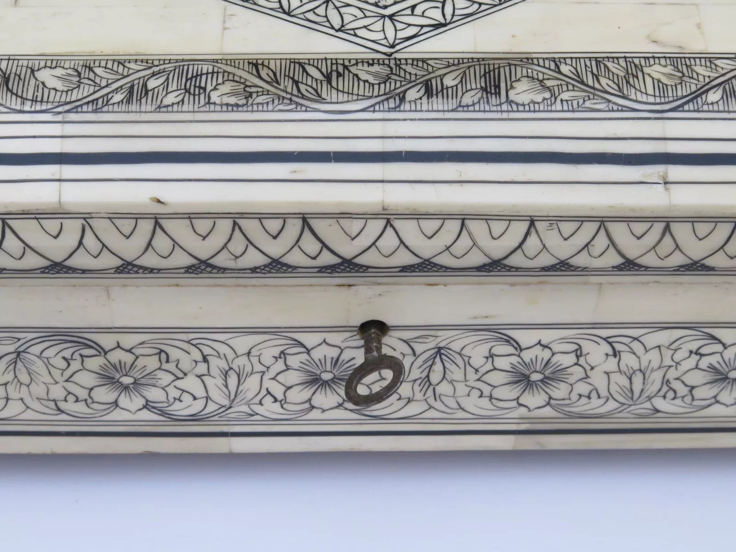 Antique Sandalwood Box REDUCED Very Expansive White Material c1860 19th C' (20)