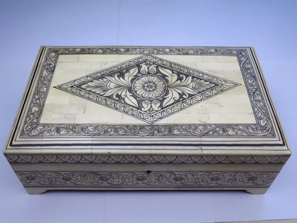 Antique Sandalwood Box REDUCED Very Expansive White Material c1860 19th C' (20)