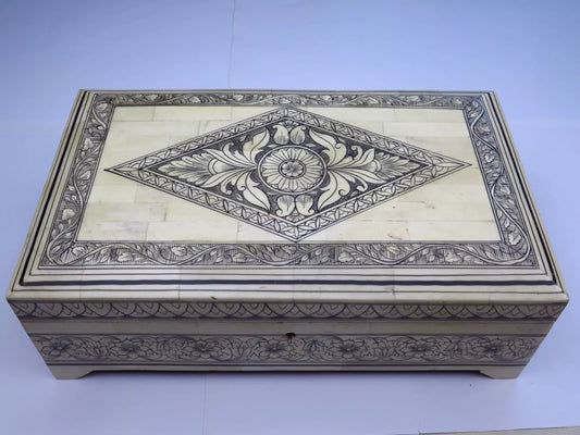 Antique Sandalwood Box REDUCED Very Expansive White Material c1860 19th C' (20)