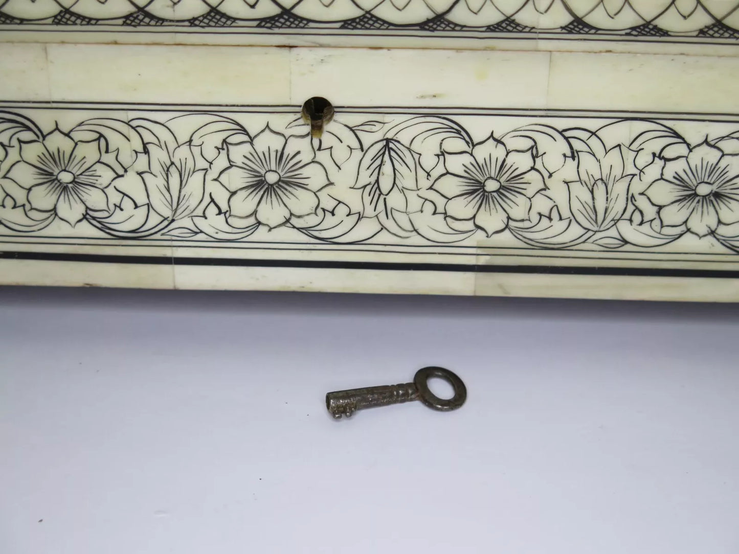 Antique Sandalwood Box REDUCED Very Expansive White Material c1860 19th C' (20)