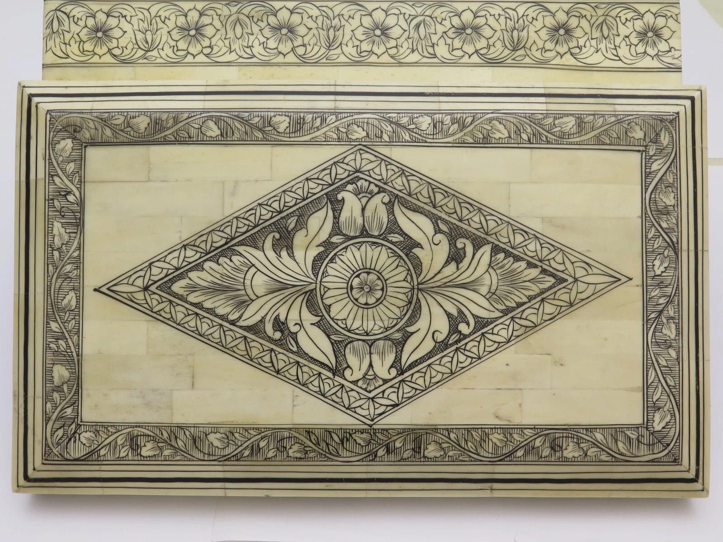 Antique Sandalwood Box REDUCED Very Expansive White Material c1860 19th C' (20)