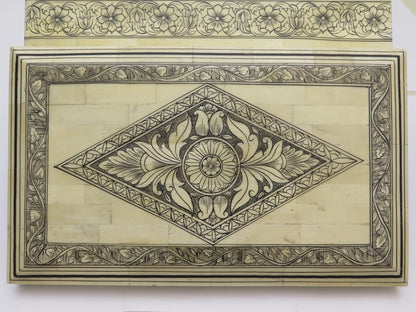 Antique Sandalwood Box REDUCED Very Expansive White Material c1860 19th C' (20)
