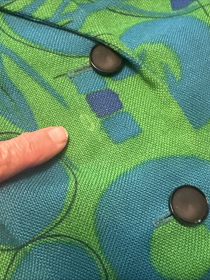 Vintage 1960s Pencil Dress Sanford Originals SS Green Blue Woven Print Sz S