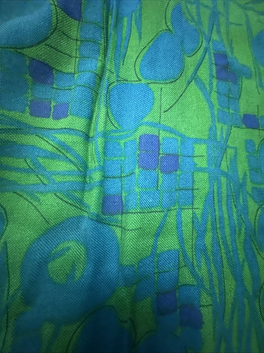 Vintage 1960s Pencil Dress Sanford Originals SS Green Blue Woven Print Sz S