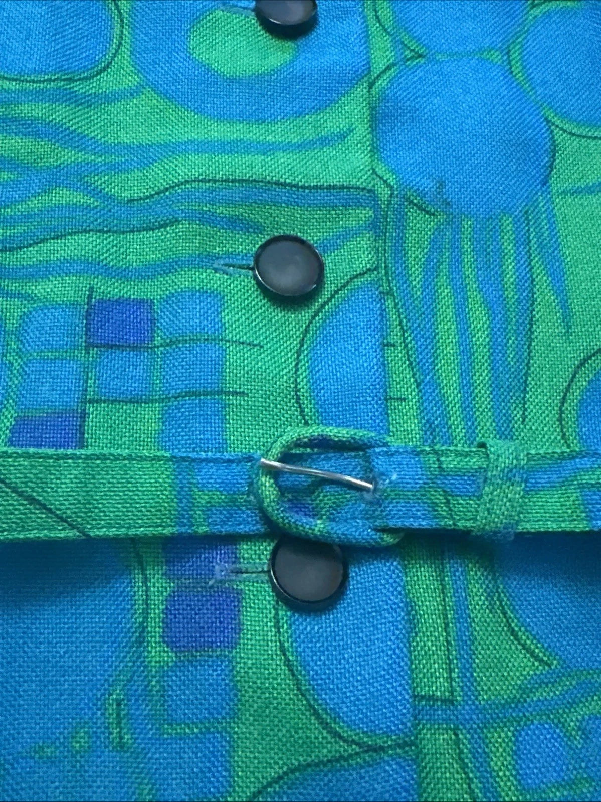 Vintage 1960s Pencil Dress Sanford Originals SS Green Blue Woven Print Sz S
